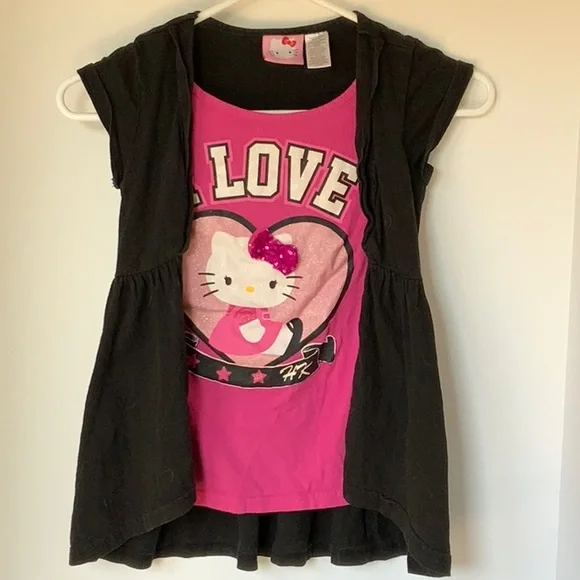 hello kitty shirt dress Girl's Hello Kitty Shirt Dress, Size 5, Short Sleeve, Black Lace, Pink, Sparkles
